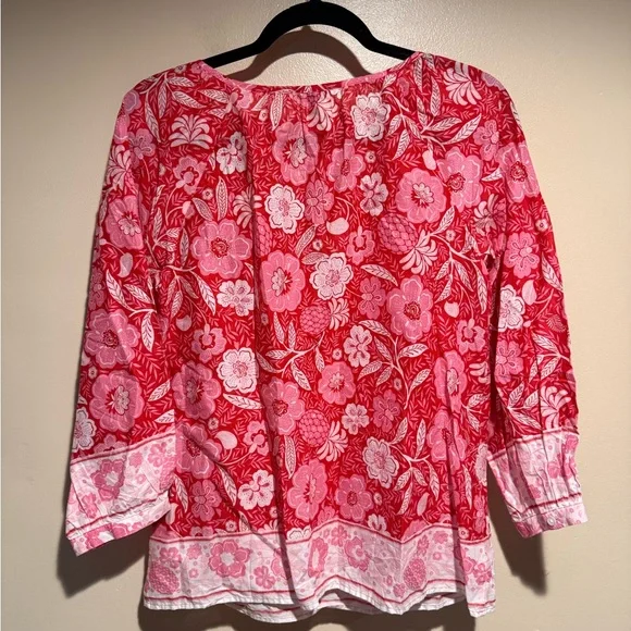 Talbots Floral Pineapple Paradise Button Front Popover Blouse - Picture 12 of 12